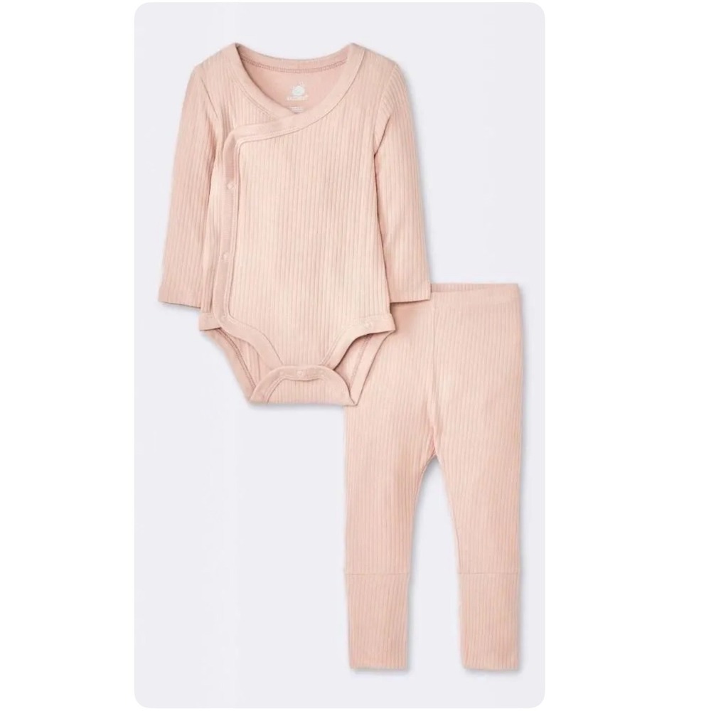 Cloud Island Baby Ribbed Bodysuit and Leggings Set Blush Pink Kimono Snap 3-6M